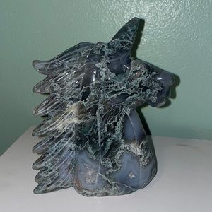 Unicorn Moss Agate Carving